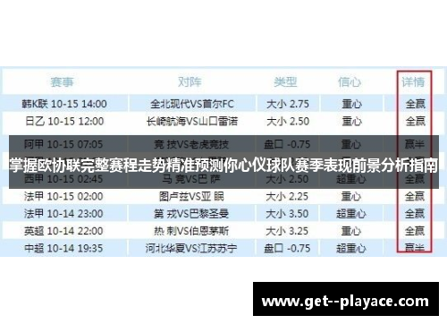 掌握欧协联完整赛程走势精准预测你心仪球队赛季表现前景分析指南