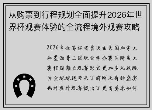 从购票到行程规划全面提升2026年世界杯观赛体验的全流程境外观赛攻略 从购票到行程规划全面提升2026年世界杯观赛体验的全流程境外观赛攻略
